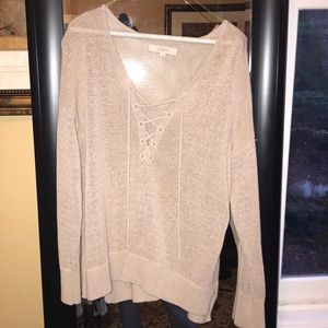 Beige lace up sweater